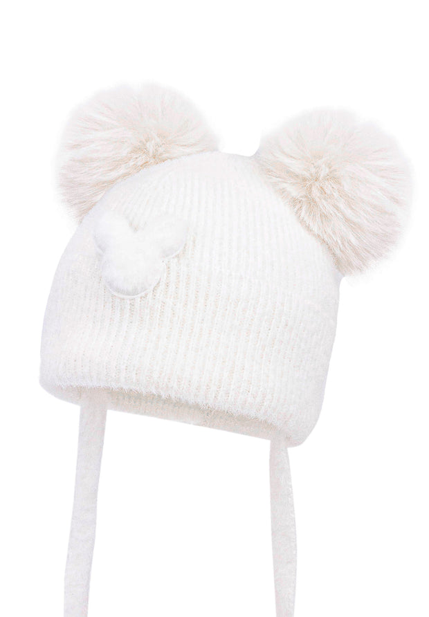 Ivory Wool & Cashmere Knitted Double Pom Pom Hat