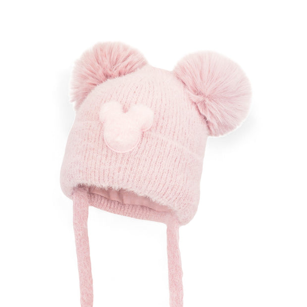 Dusky Pink Wool & Cashmere Knitted Double Pom Pom Hat