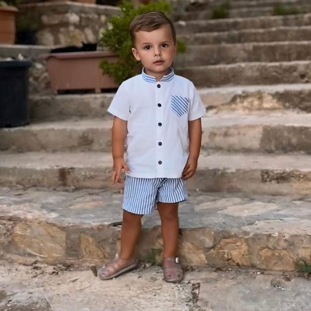 Blue & White Stripe Short & Shirt Set