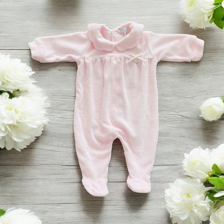 Soft Pink Velour Sleepsuit