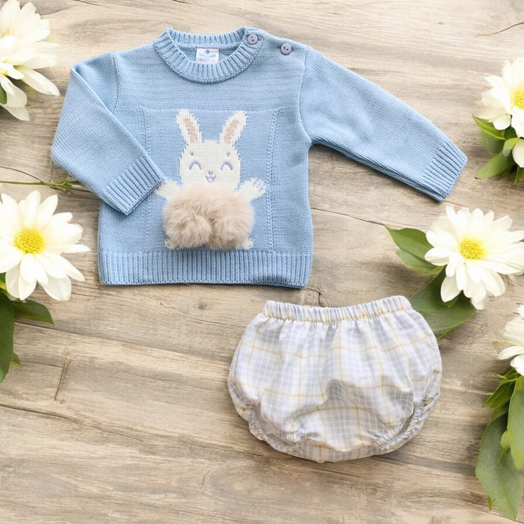 Blue Knitted Rabbit Top & Tartan Jam Pants