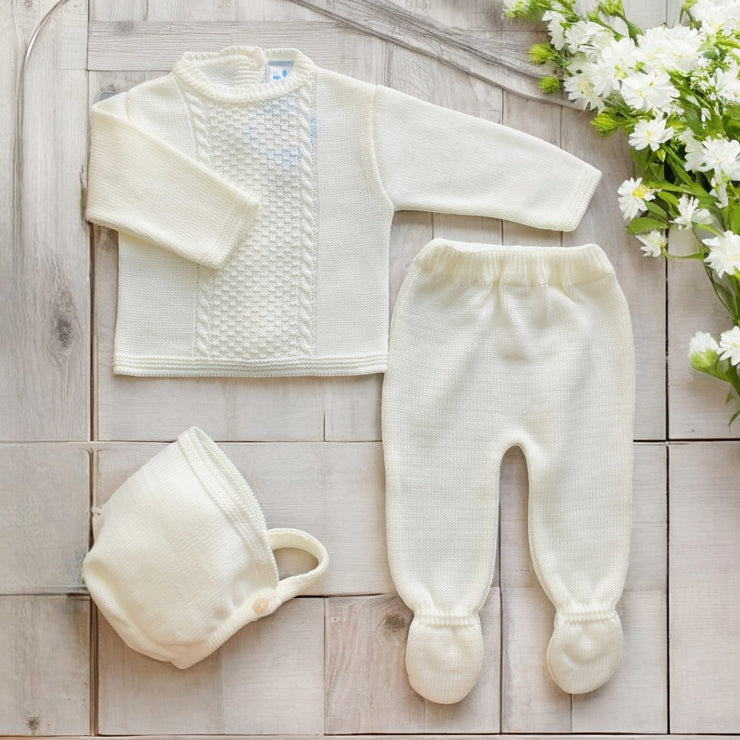 Cream Knitted Three Piece Set