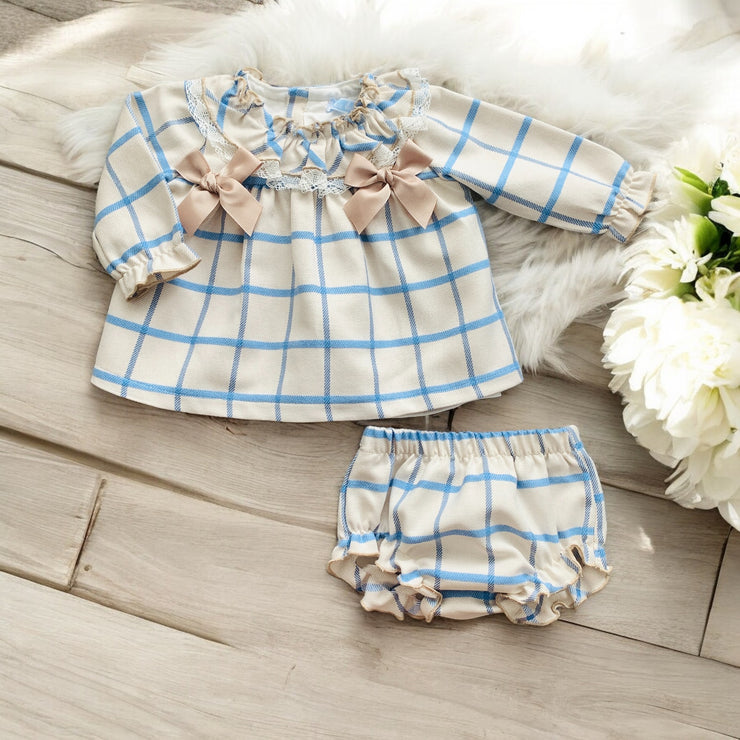 Beige & Sea Blue Dress & Bloomers