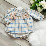 Beige & Sea Blue Dress & Bloomers