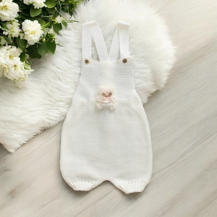 Cream Knitted Dungaree Bear Romper