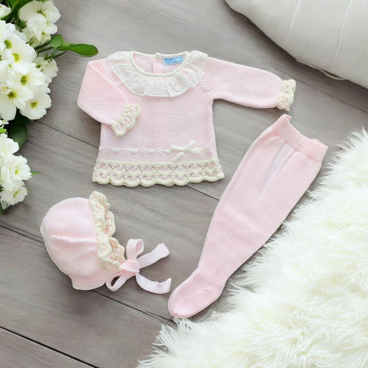 Pink & Cream Knitted Three Piece set