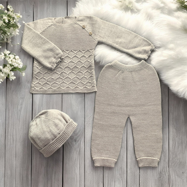 Beige Knitted Three Piece Footless Set