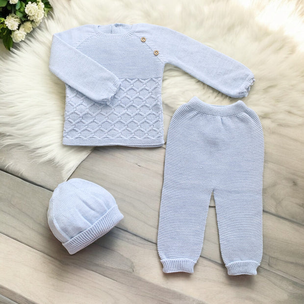 Cloud Blue Knitted Three Piece Footless Set