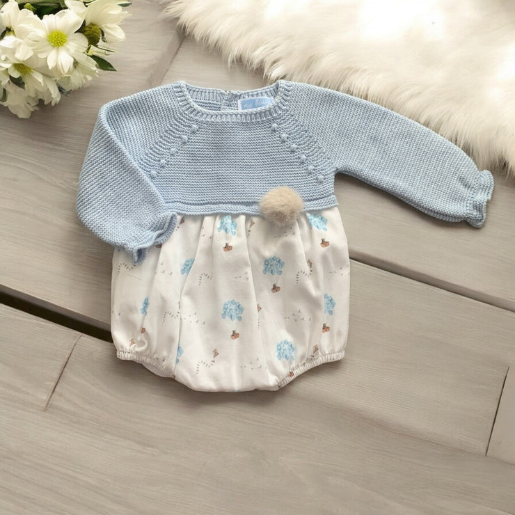 Cloud Blue Half Knit Bear Romper