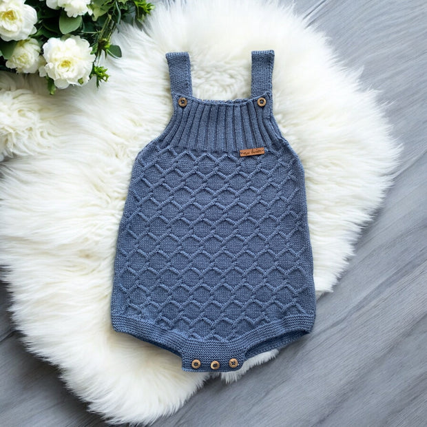 Midnight Blue Knitted Dungaree Romper