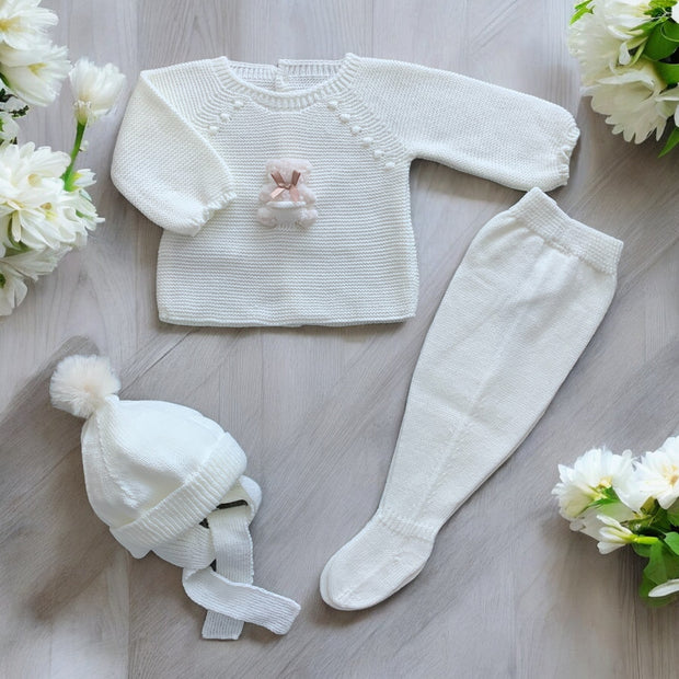 Cream Knitted Bear Three Piece Set