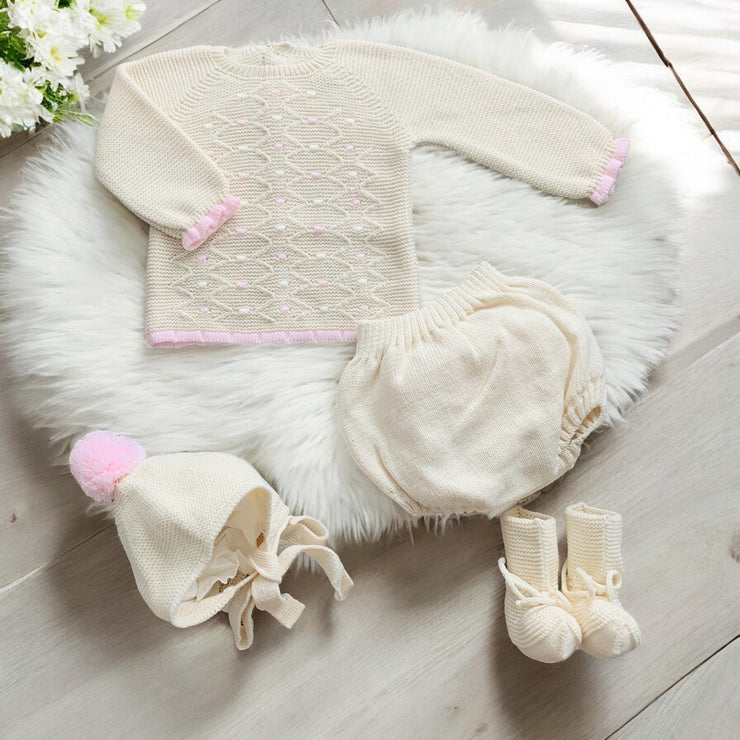 Oatmeal & Pink Knitted Jam Pants Set