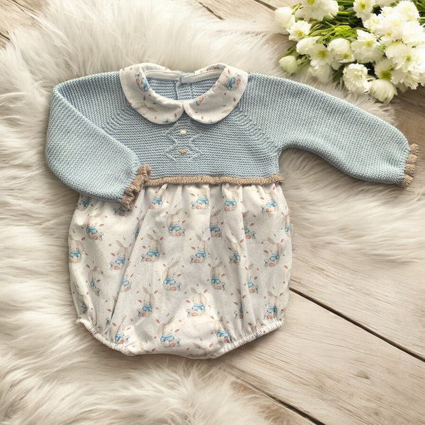 Cloud Blue Half Knit Bunny Romper