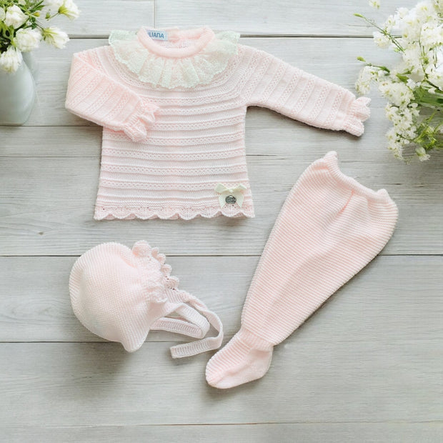 Pink Raised Knitted Three Piece Set