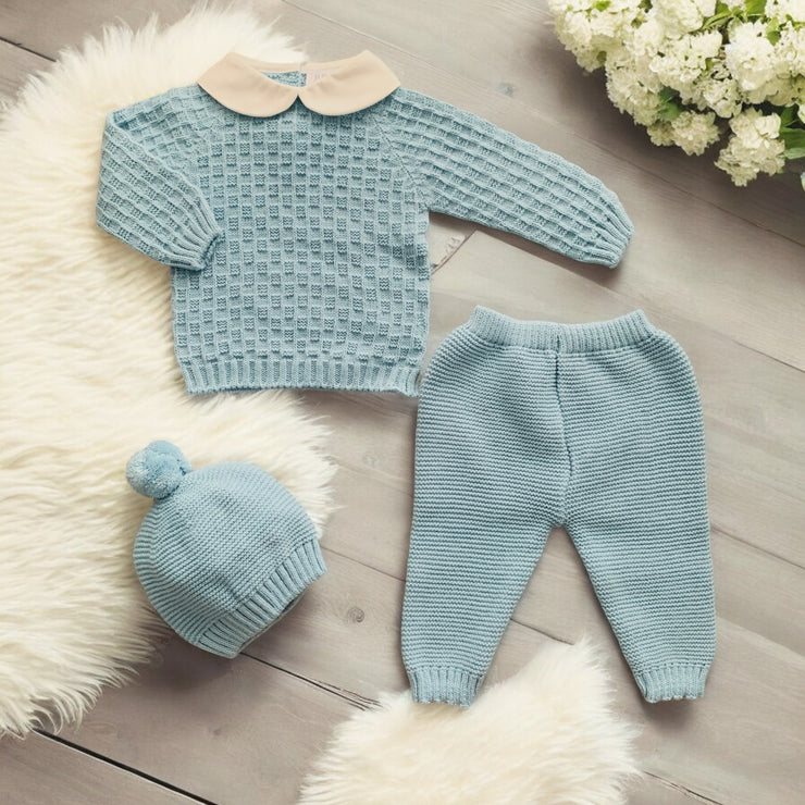 Duck Egg Blue Knitted Three Piece Set