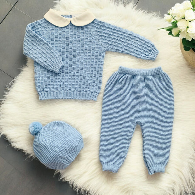 Dusky Blue Knitted Three Piece Set