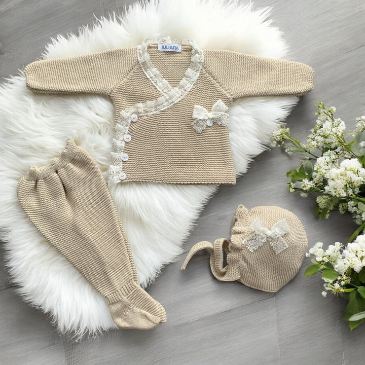 Beige Knitted Three Piece Set