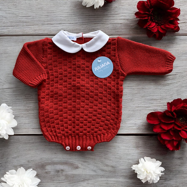 Deep Red Knitted Romper