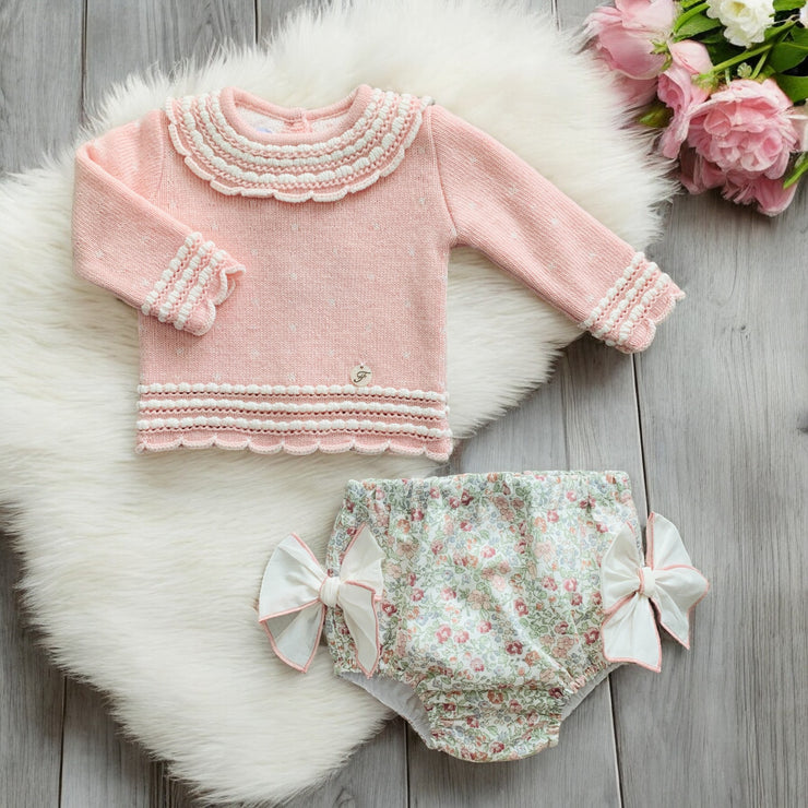 Pink Knit Top & Floral Bloomers