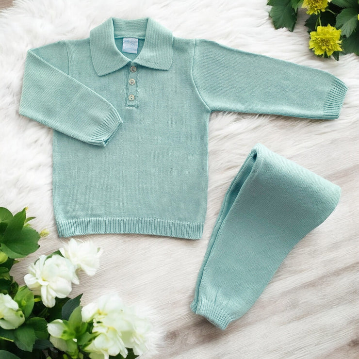 Sage Green Knitted Polo Tracksuit