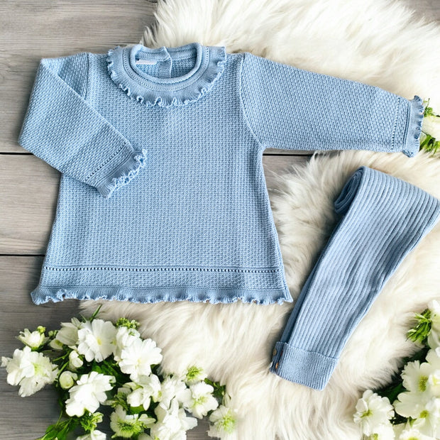 Blue Knitted Ruffle Tracksuit