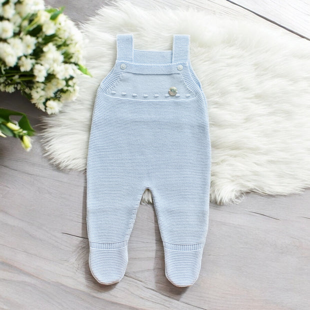 Blue Knit Dungaree With Feet