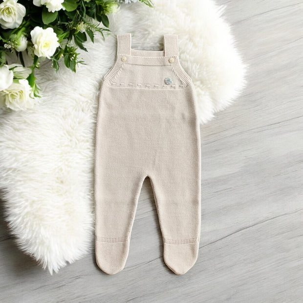 Oatmeal Knit Dungaree With Feet