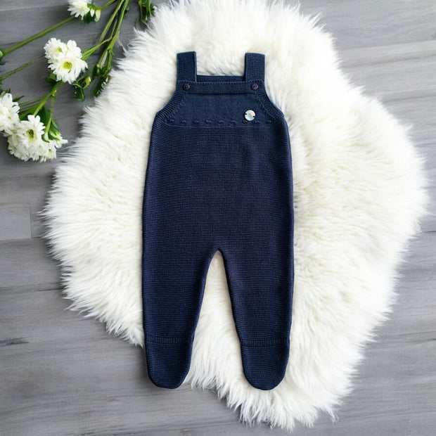 Navy Blue Knit Dungaree With Feet