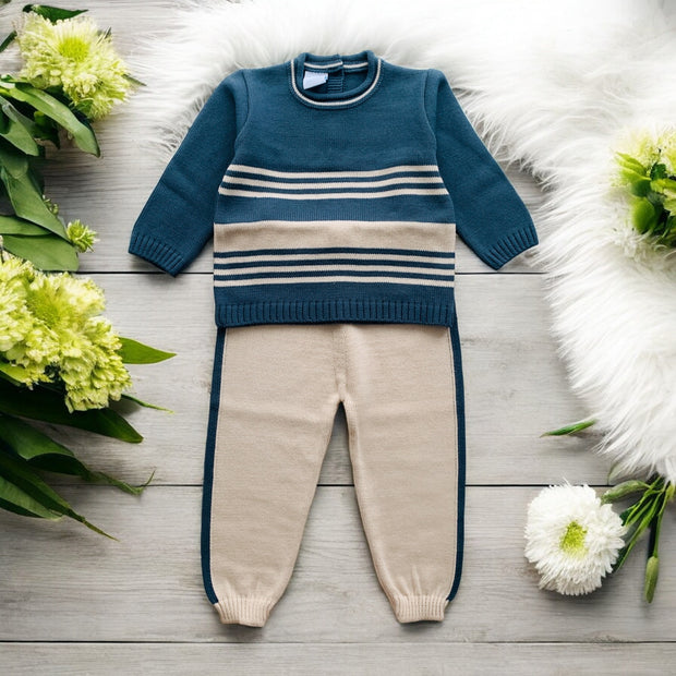 Petrol Blue & Stone Knitted Tracksuit