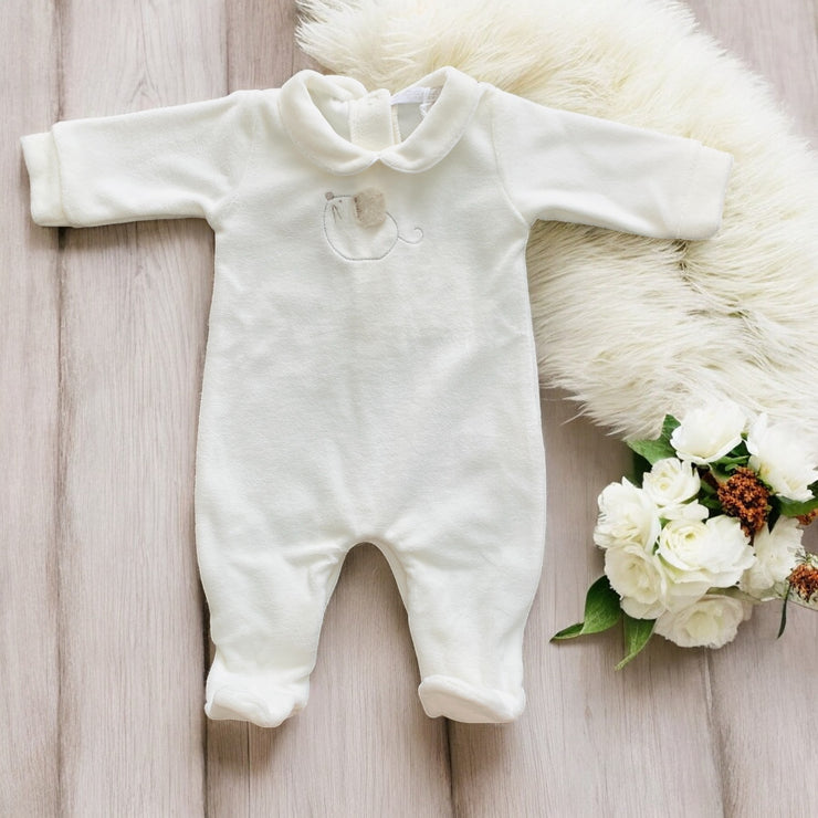 Cream Velour Mouse Sleepsuit