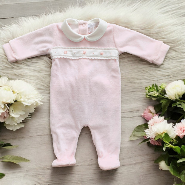 Soft Pink Velour Sleepsuit