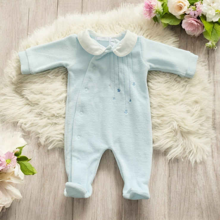 Blue & White Star Velour Sleepsuit