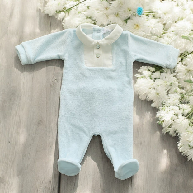 Blue & White Velour Sleepsuit