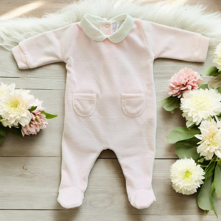 Pink & White Stripe Sleepsuit