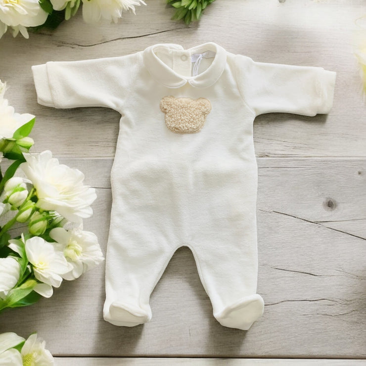 Soft Cream Velour Teddy Sleepsuit