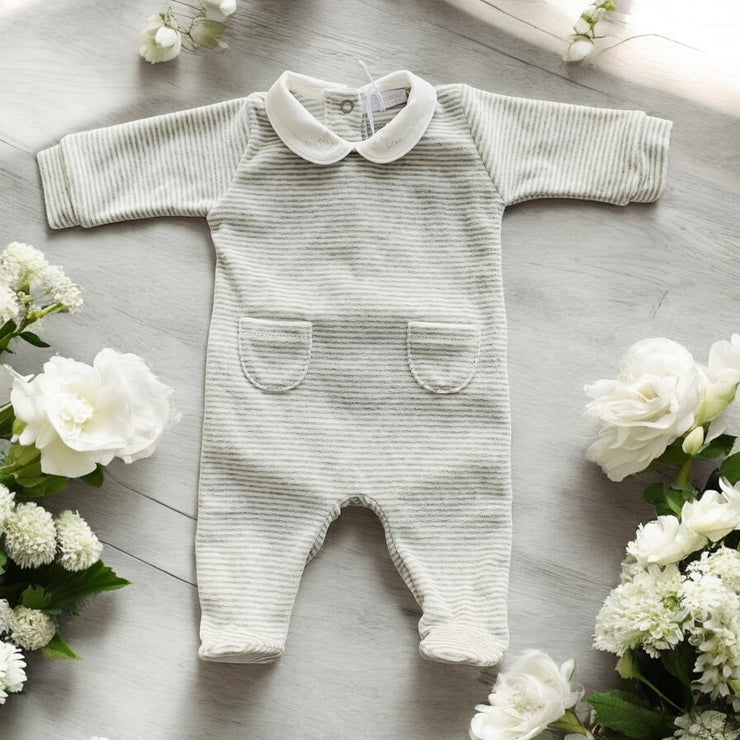 Grey & White Stripe Sleepsuit