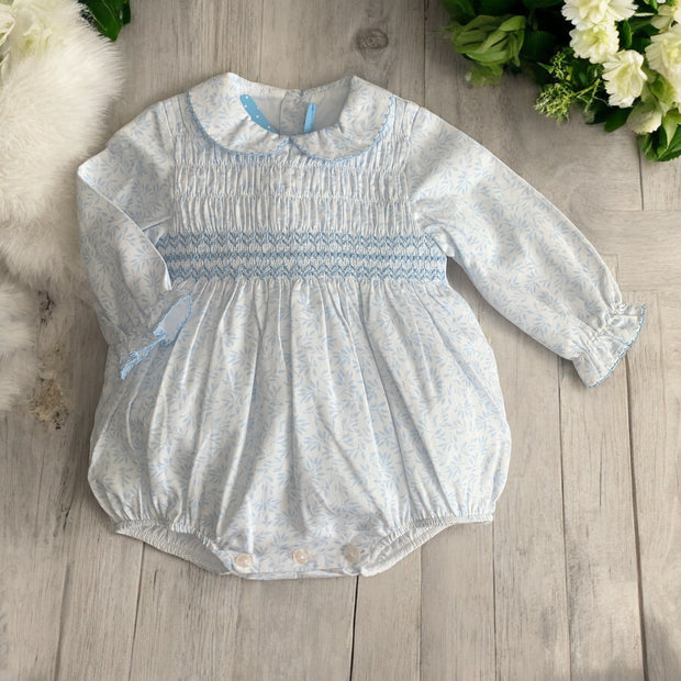 Blue & White Smocked Romper