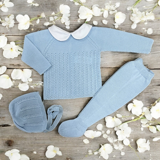 Sky Blue Knitted Three Piece Set