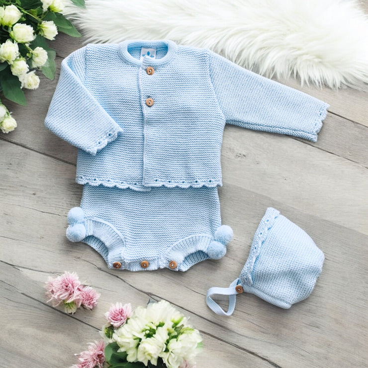 Blue Knitted Top & Romper Set