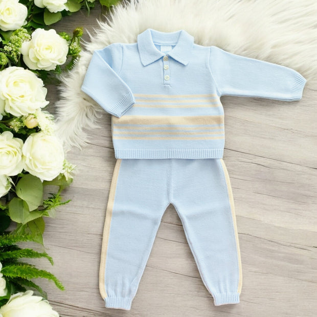 Baby Blue & Stone Knitted Polo Tracksuit