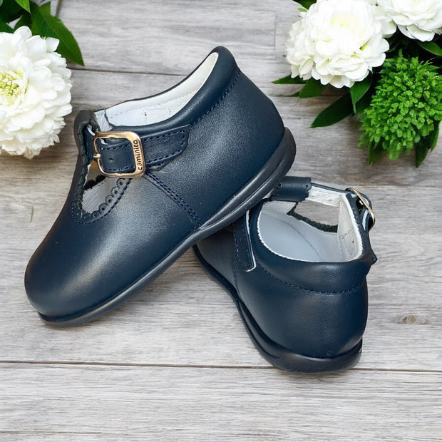 Navy Leather T-Bar Shoes