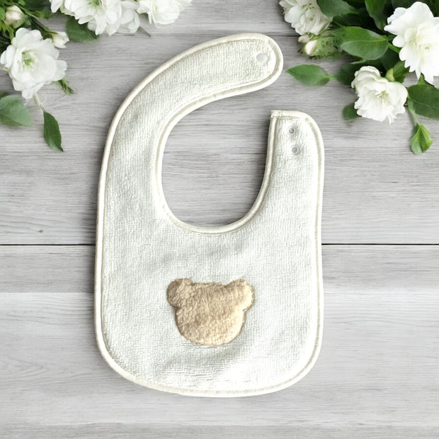 Cream Teddy Bear Towelling & Velour bib