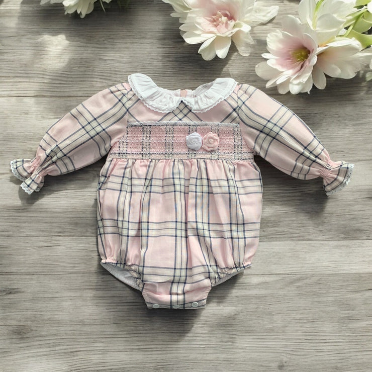 Baby Pink Tartan Romper