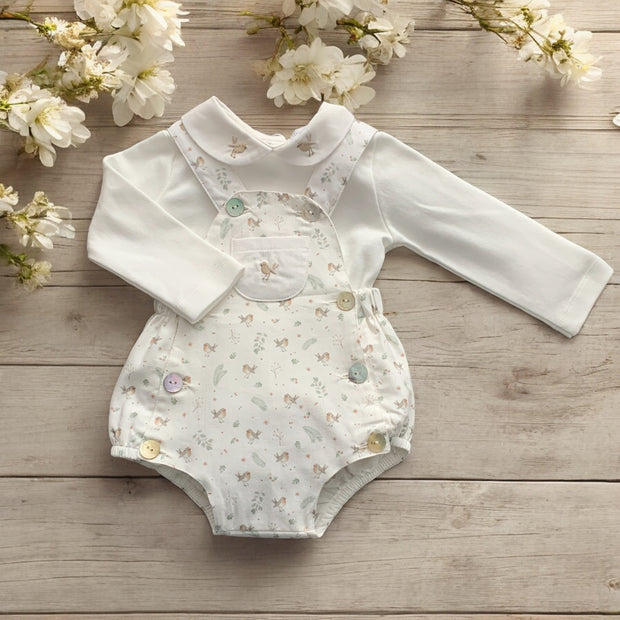 Cream Robin Dungaree Romper Set