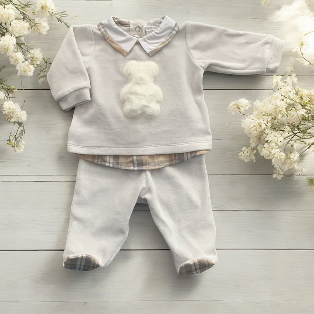 Grey Velour Bear Top & Bottoms