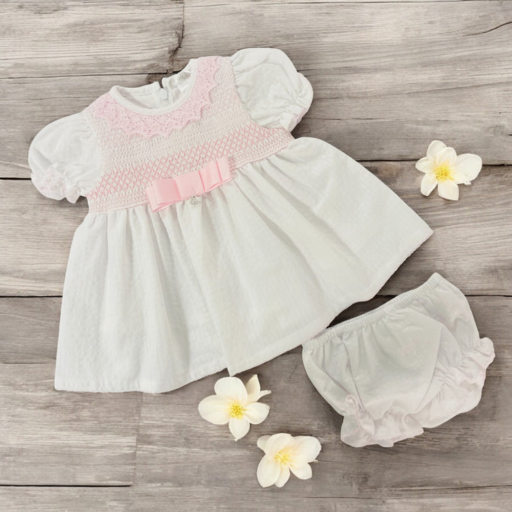 Deolinda White & Pink Smocked Dress & Bloomers