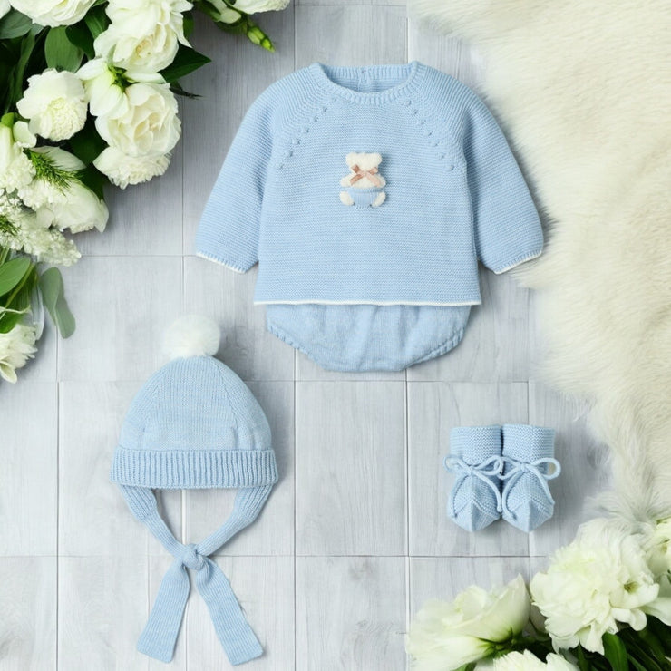 Cloud Blue Knitted Bear Jam Pants Set