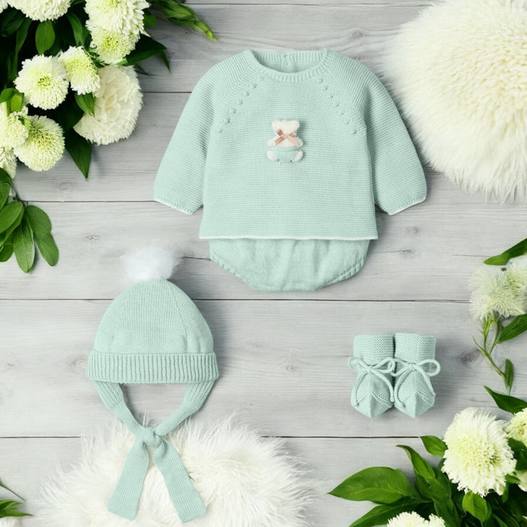 Powder Green Knitted Bear Jam Pants Set