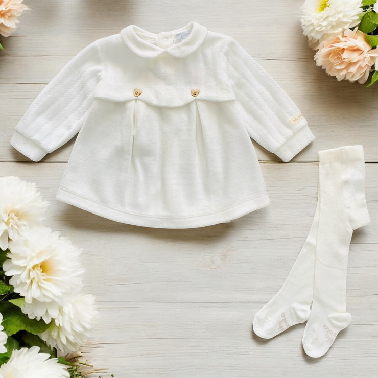 Baby Girls White Velour Dress & Tights