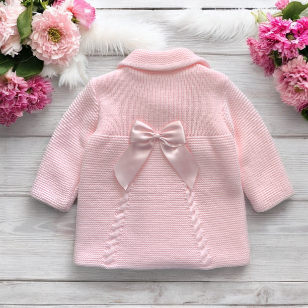 Baby Pink Knitted Pram Coat Back